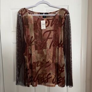 Ashley Stewart Brown Graphic Long Sleeve Top